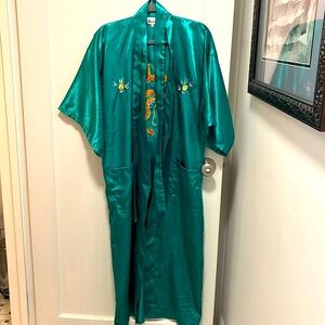 Hand Embroidered Green Silk Long Robe from Thailand